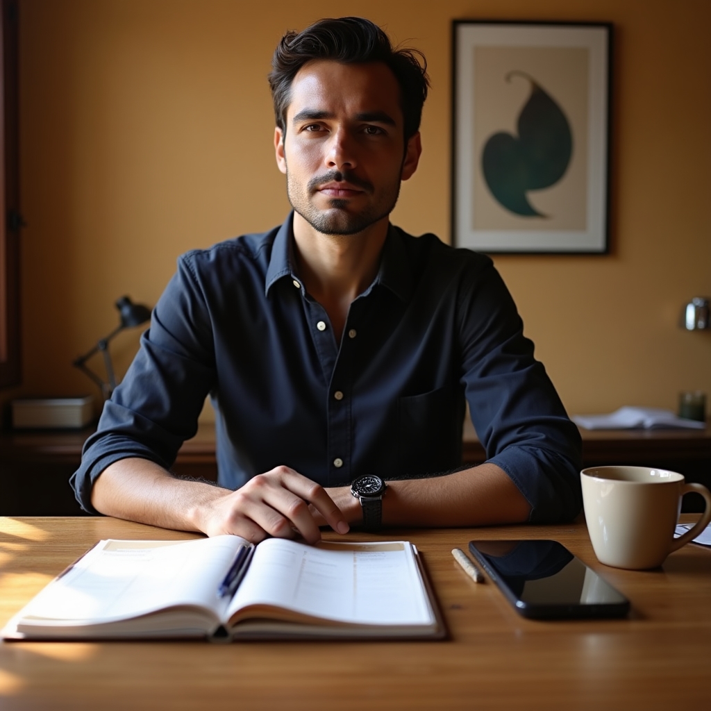 Entrepreneur organizing their work week at a clean desk