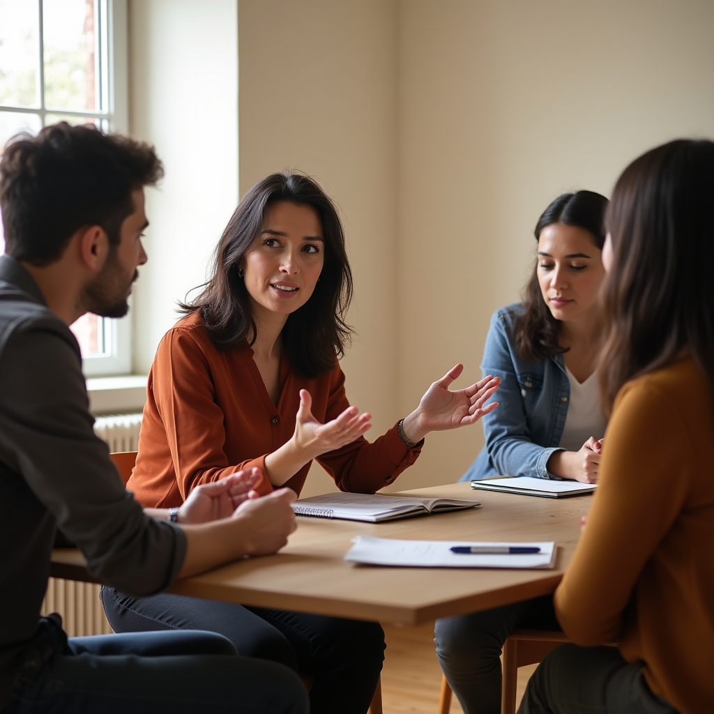 Small group of entrepreneurs working together in a focused session